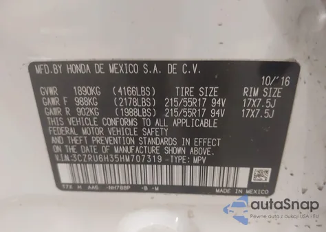2017 Honda Hr-V Lx from USA, damaged, VIN 3CZRU6H35HM707319